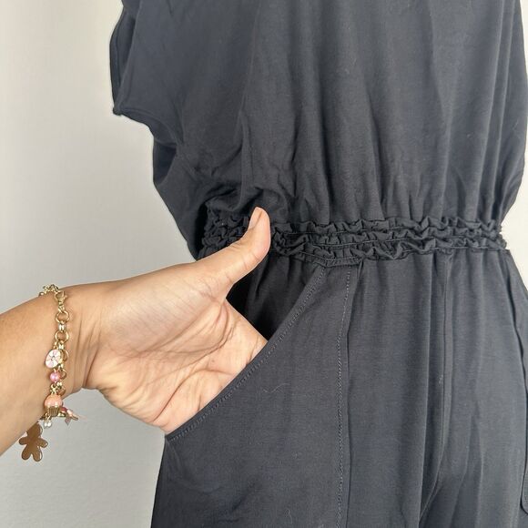 Max Studio Jumpsuit Womens Small Black Stretch Straight Leg Back Cutout Casual - Picture 3 of 14